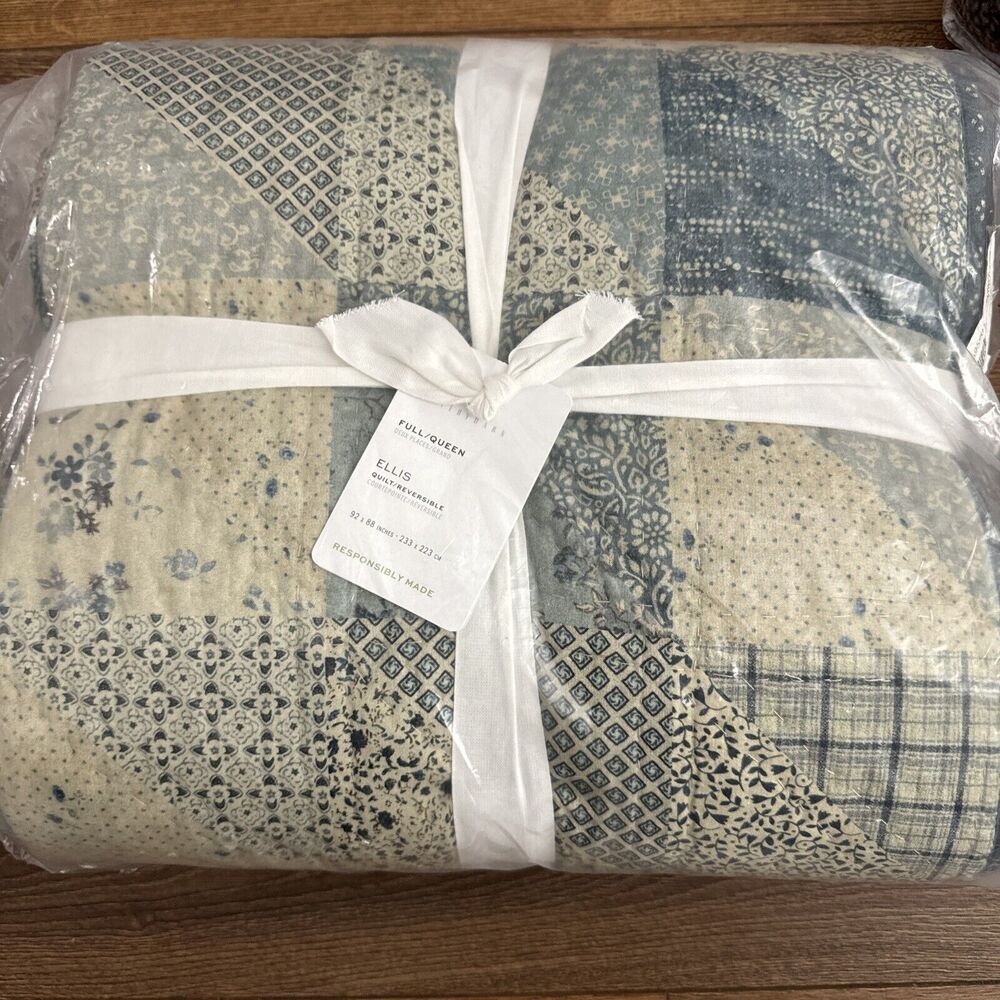 NEW Pottery Barn Ellis Reversible Cotton Quilt Full Queen 92” X 88” Patchwork